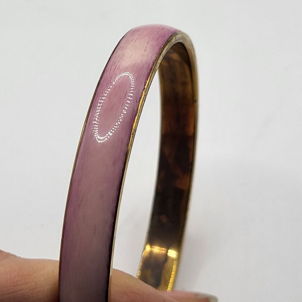 Vintage 60s Brass Enamel Pink Bangle Bracelet Made in India 2.7 in dia